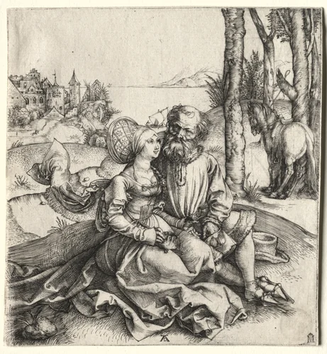 The Offer of Love (or the Ill-Assorted Couple) by Albrecht Dürer, print, 1495-1496