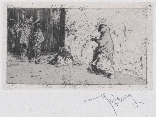 A street in Seville with figures by Mariano Fortuny, print, 1860-1870