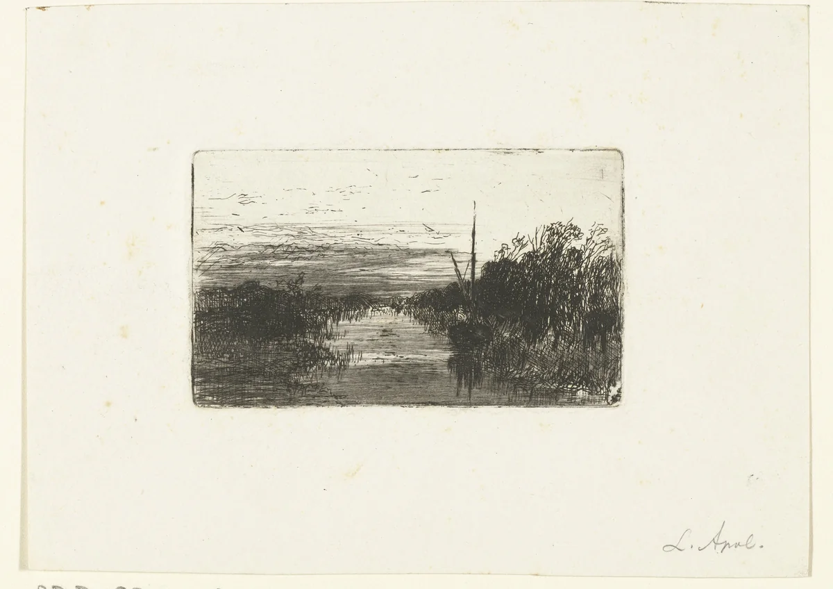 Vaart met zeilboot by Louis Apol, print, 1860-1936