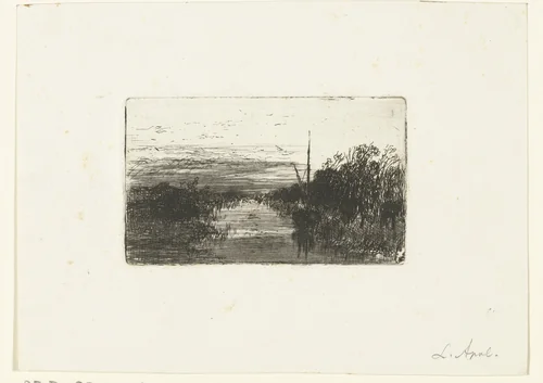 Vaart met zeilboot by Louis Apol, print, 1860-1936