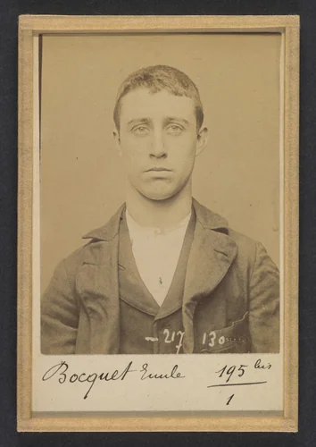 Bocquet. Alexandre, Émile. 17 ans, né à Paris XVlle. Menuisier. Vol. Fiché le 14/4/94. by Alphonse Bertillon, photograph, 1894