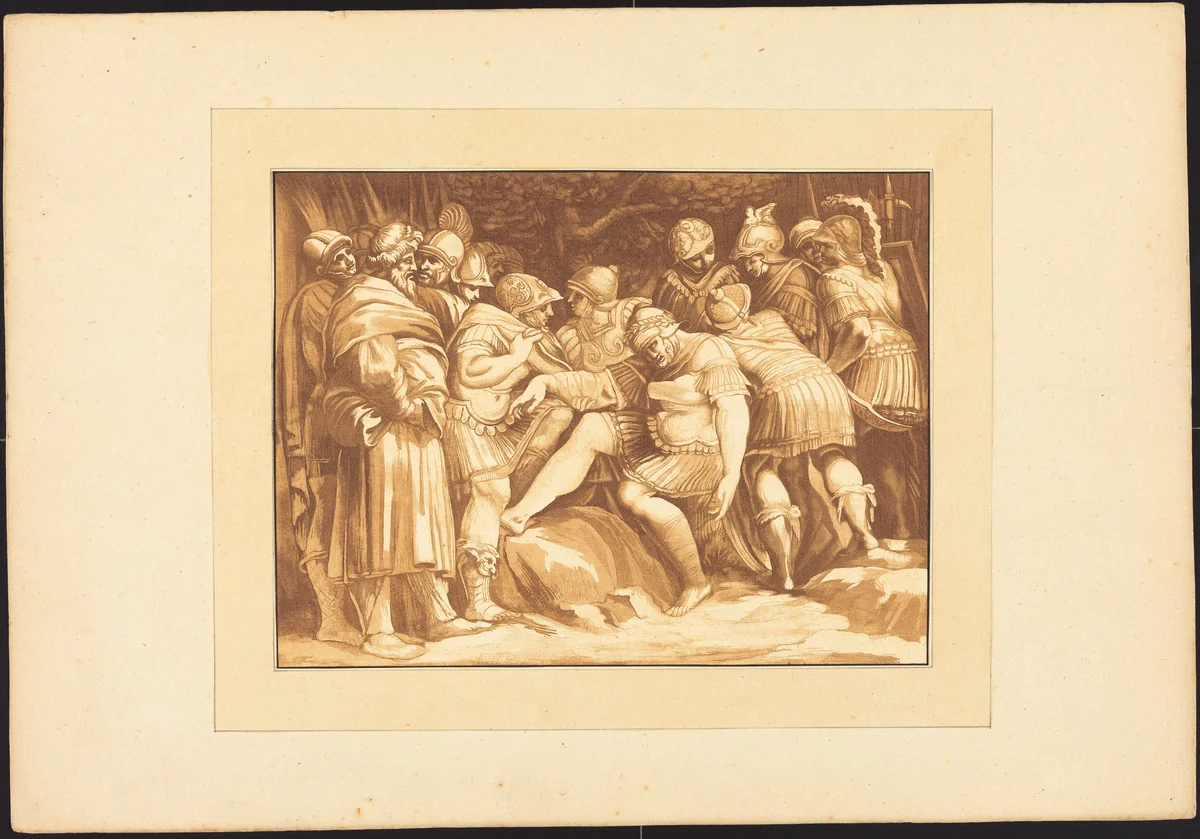 Dying Epaminondas by Johann Gottlieb Prestel, Polidoro da Caravaggio, portfolio, 1782