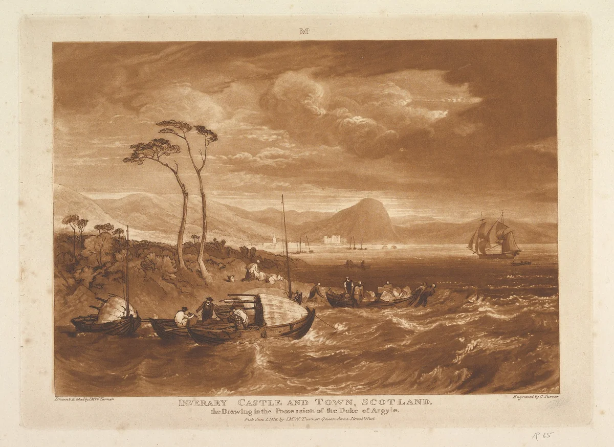 Inverary Castle and Town, Scotland, part XIII, plate 65 from "Liber Studiorum" by Joseph Turner, print, 1816
