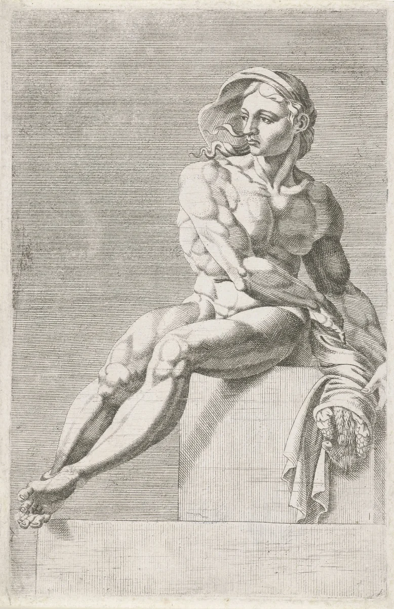 Zittend naakt uit de Sixtijnse kapel. by Unknown, print, 1551