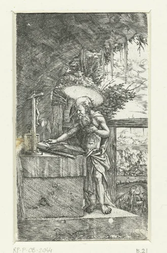 Heilige Hieronymus in de grot by Unknown, print, 1506-1538