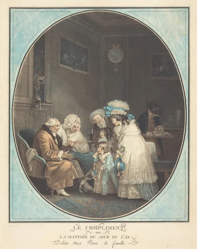 Le Compliment ou La Matinée du jour de l'an (The Compliment or New Year's Morning) by Philibert Louis Debucourt, print, 1787