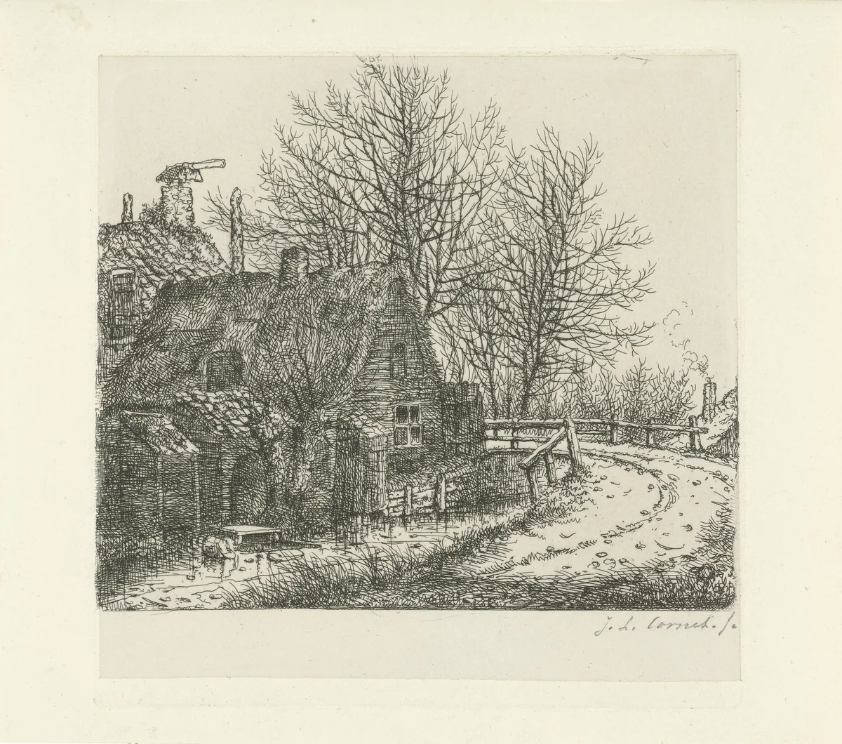 Bocht langs een rivier by Jacobus Ludovicus Cornet, print, 1825-1882