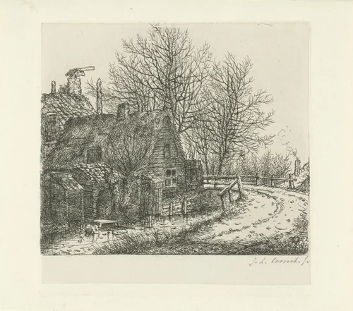 Bocht langs een rivier by Jacobus Ludovicus Cornet, print, 1825-1882