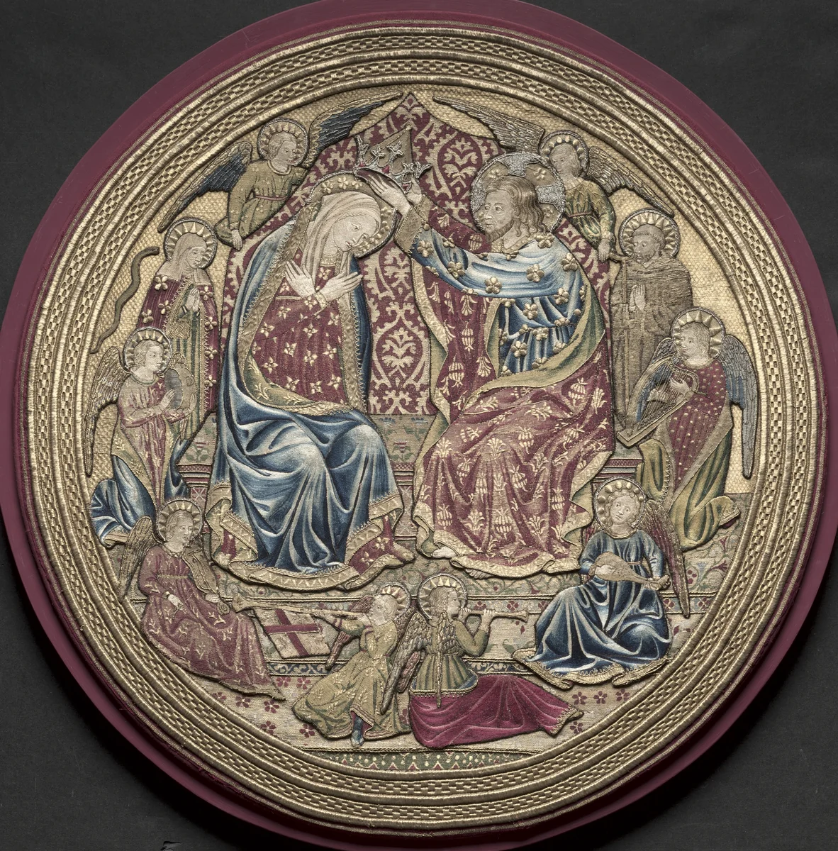 Embroidered Tondo from an Altar Frontal: The Coronation of the Virgin by Unknown, textile, 1459