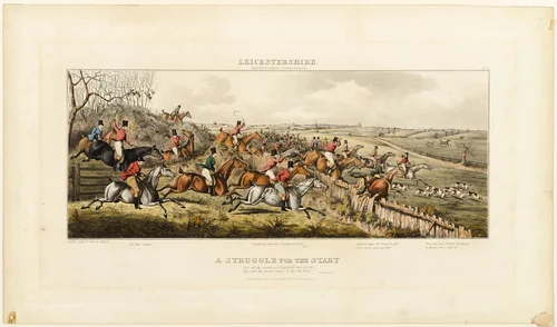 A Struggle for the Start, plate one from The Leicestershire Hunt by John Dean Paul
Thomas McLean, print, 1825