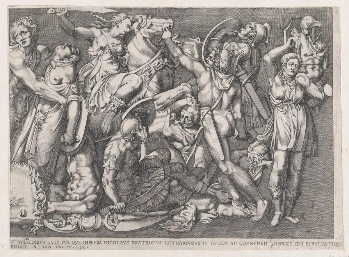 Battle of the Amazons, from "Speculum Romanae Magnificentiae" by Nicolas Beatrizet, print, 1559