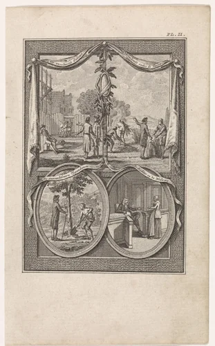 Vier bijbelse voorstellingen op een blad by Theodoor Koning, print, 1794
