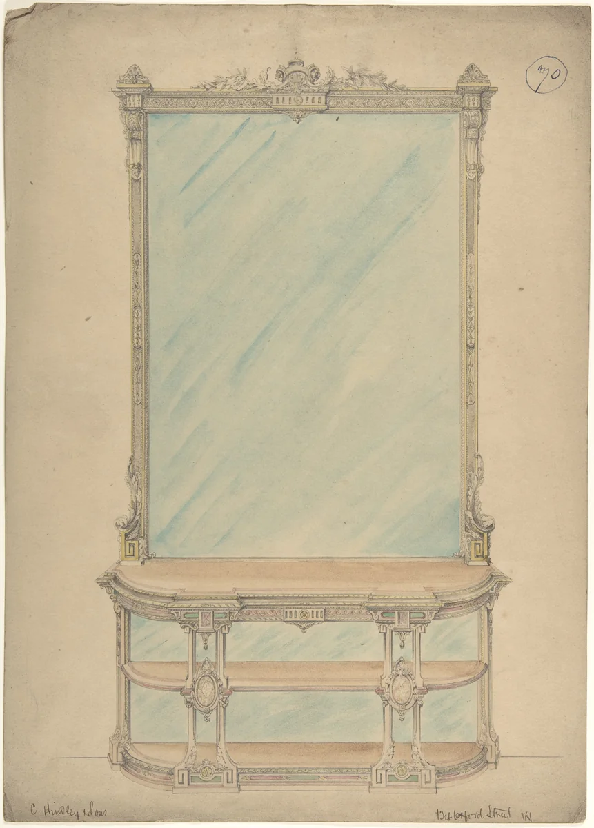 Design for a Mirror and Side Table by Charles Hindley and Sons, drawing, 1841-1884