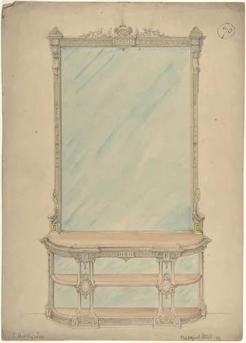 Design for a Mirror and Side Table by Charles Hindley and Sons, drawing, 1841-1884