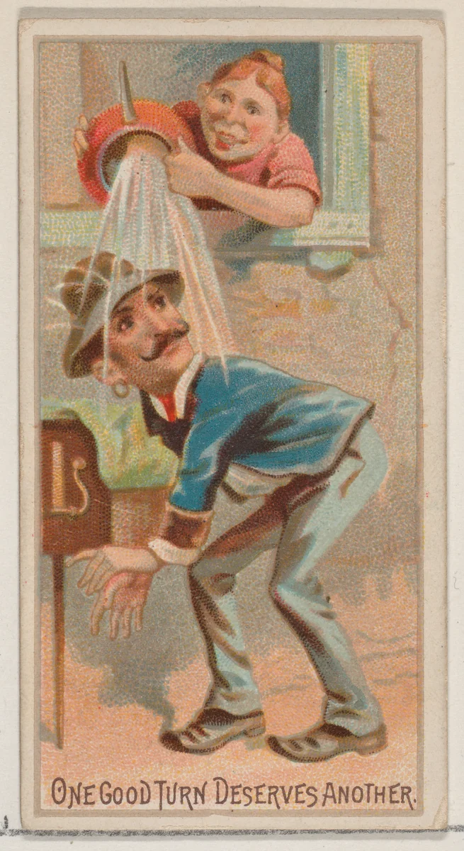 One Good Turn Deserves Another, from the Jokes series (N87) for Duke brand cigarettes by W. Duke, Sons & Co., print, 1890