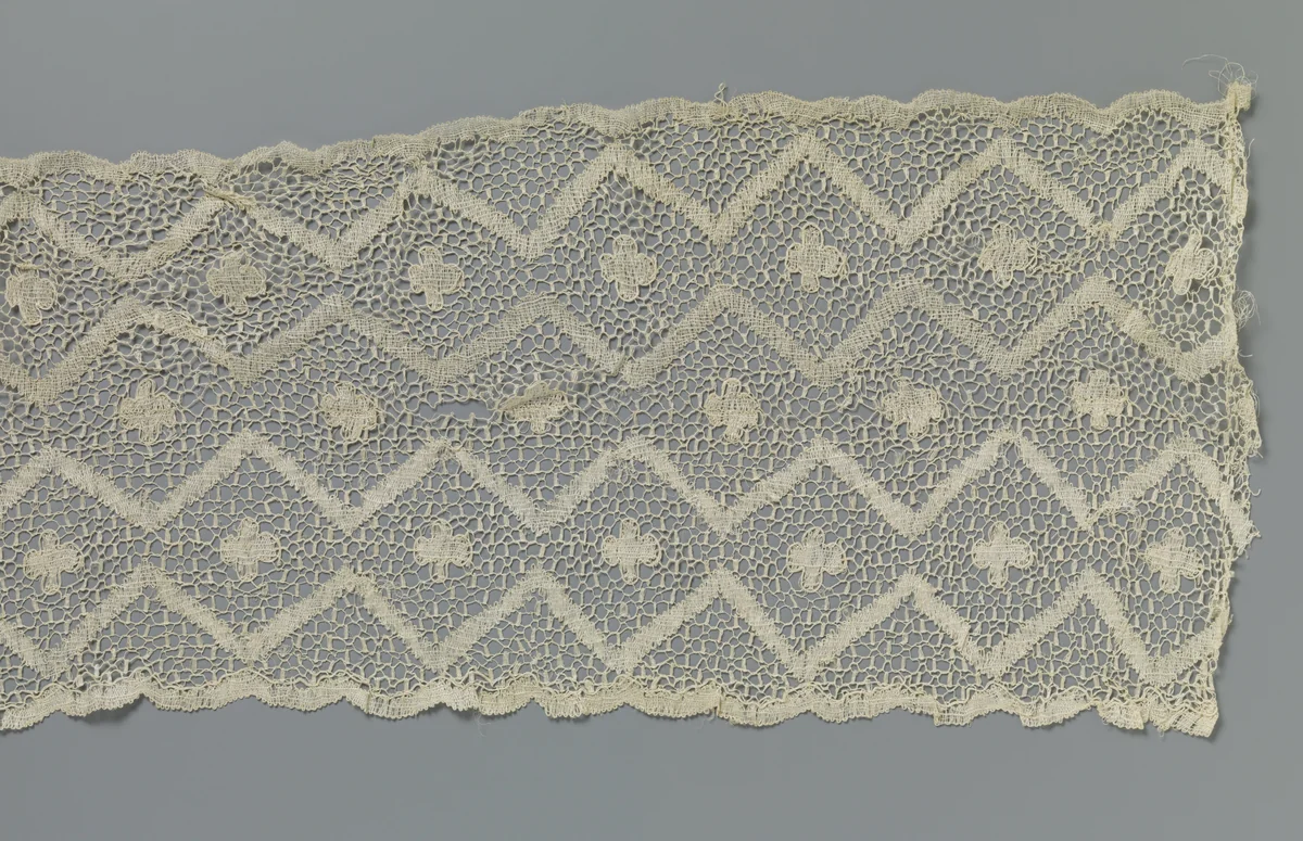 Strook kloskant met vierlobbig rozetten tussen vier zigzag-banden by anonymous, other, 1840-1860