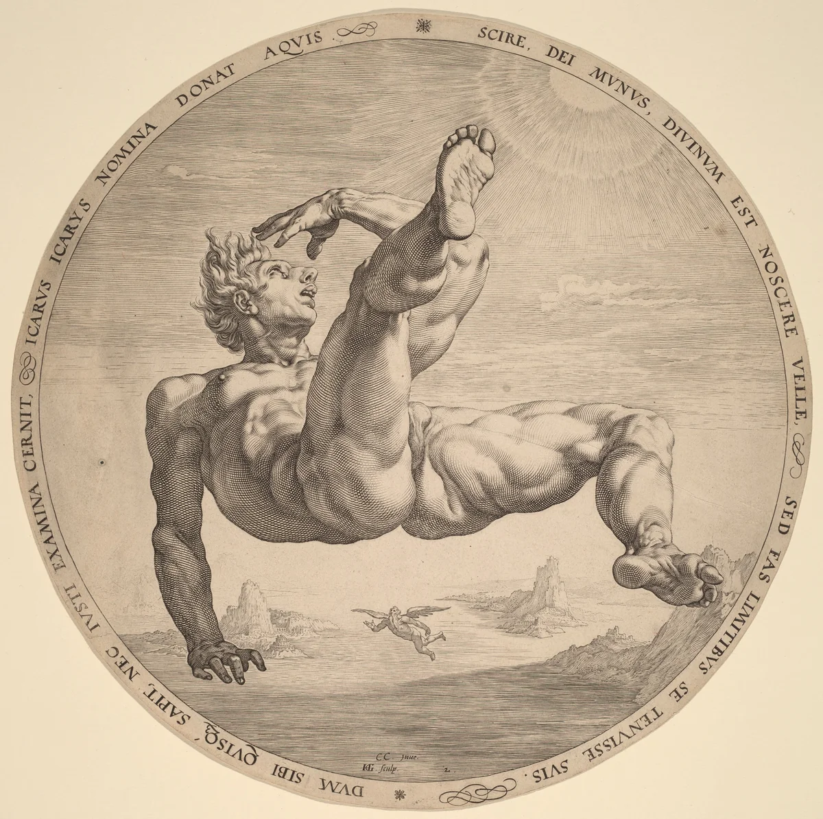 Icarus by Hendrick Goltzius; Cornelis Cornelisz van Haarlem, print, 1588