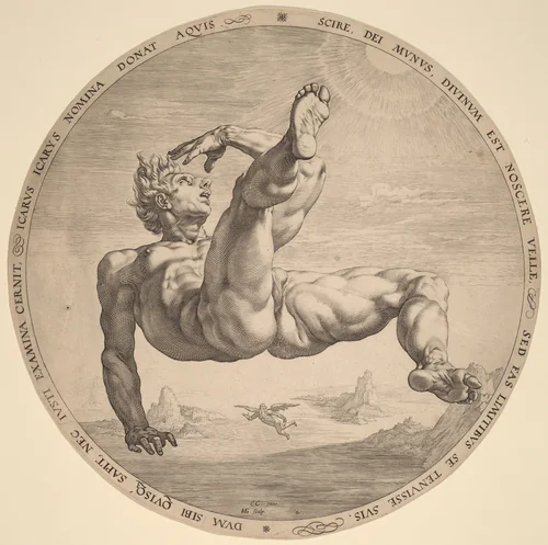 Icarus by Hendrick Goltzius; Cornelis Cornelisz van Haarlem, print, 1588