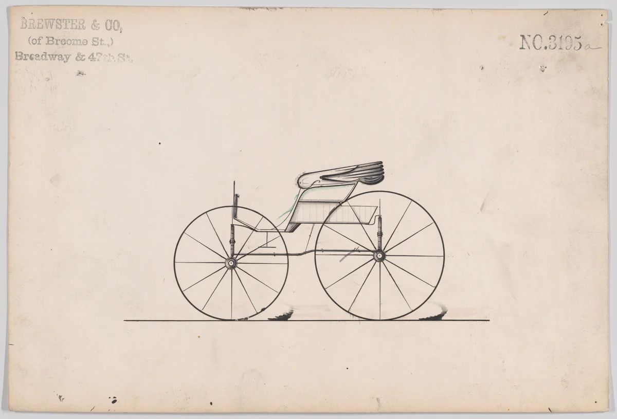 Design for Pony Phaeton, no. 3195a by Brewster & Co., drawing, 1876