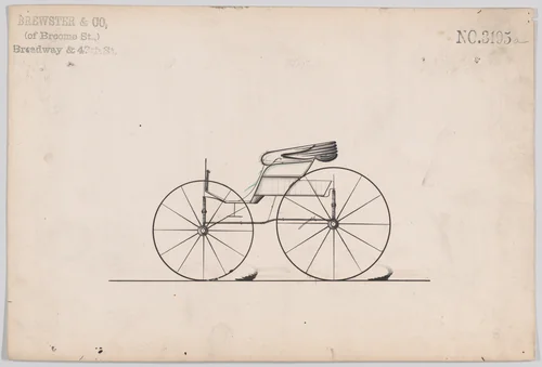 Design for Pony Phaeton, no. 3195a by Brewster & Co., drawing, 1876