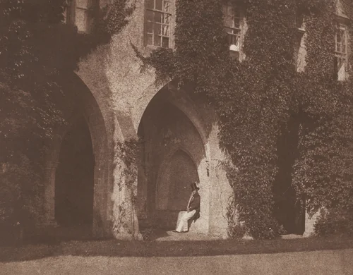 Seated Figure in the Cloisters, Lacock Abbey by William Henry Fox Talbot, photograph, 1844