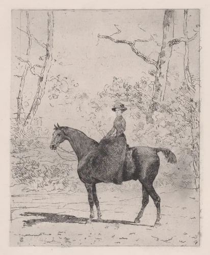 Woman on horseback by John Lewis Brown, print, 1847-1890