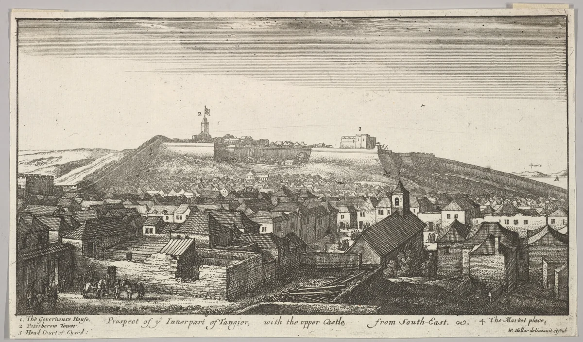 Prospect of the inner part of Tangier, with the upper Castle, from South-East, from "Views of Tangier" by Wenceslaus Hollar, print, 1669-1673