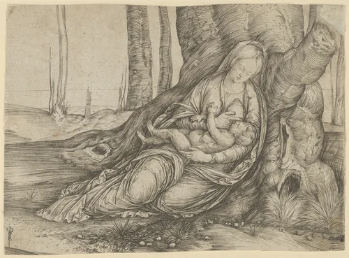 The Madonna nursing the Christ Child at the foot of a tree by Jacopo de' Barbari, print, 1496-1506