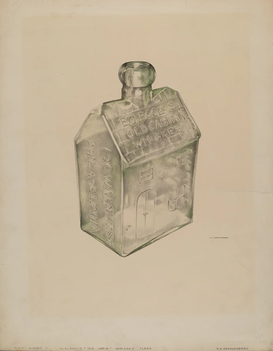 Whiskey Flask by G.A. Spangenberg, index of american design, 1938