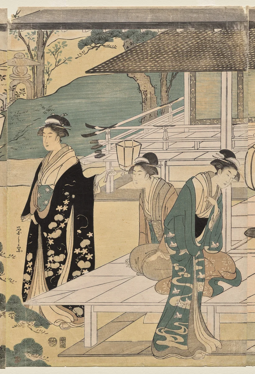 The Matsukaze Chapter of the Tale of Genji (from the series The Tale of Genji in Elegant Modern Dress) by Chōbunsai Eishi (鳥文斎栄之), print, 1786-1796