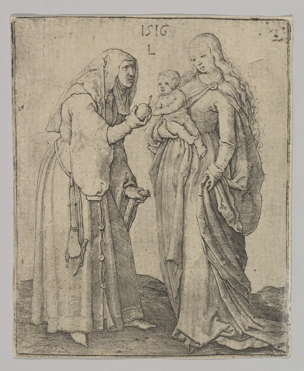 The Virgin With Child and St. Anna by Lucas van Leyden, print, 1516