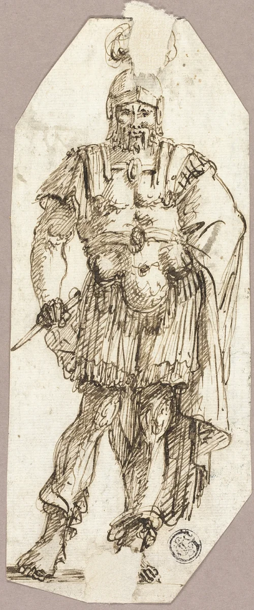 Standing Warrior by Nicolas Poussin, drawing, 1775-1799
