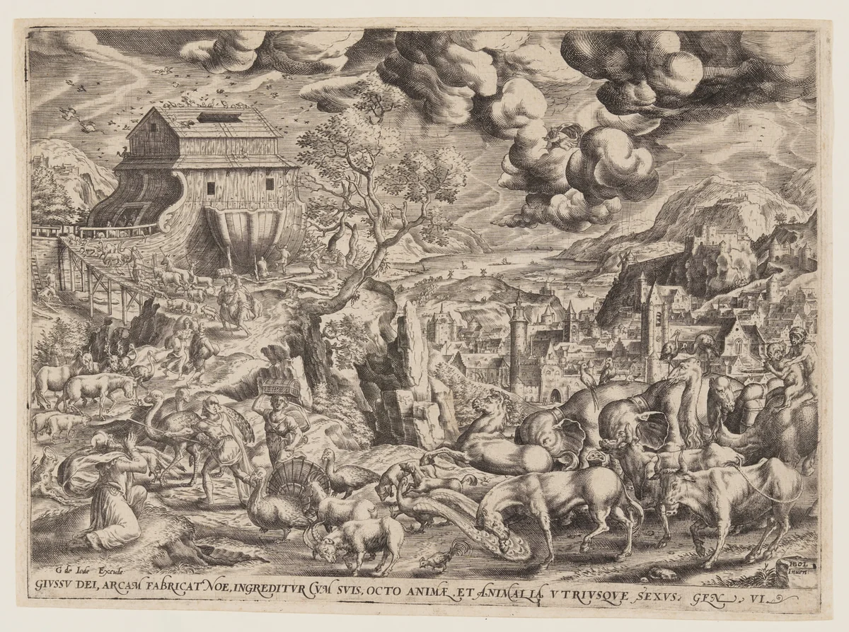 The Pairs of Animals Entering the Ark by Hans Bol, print, 1570