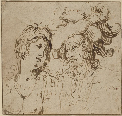 Cavalier with a Harlot by Netherlandish 17th Century, drawing, 1600-1699