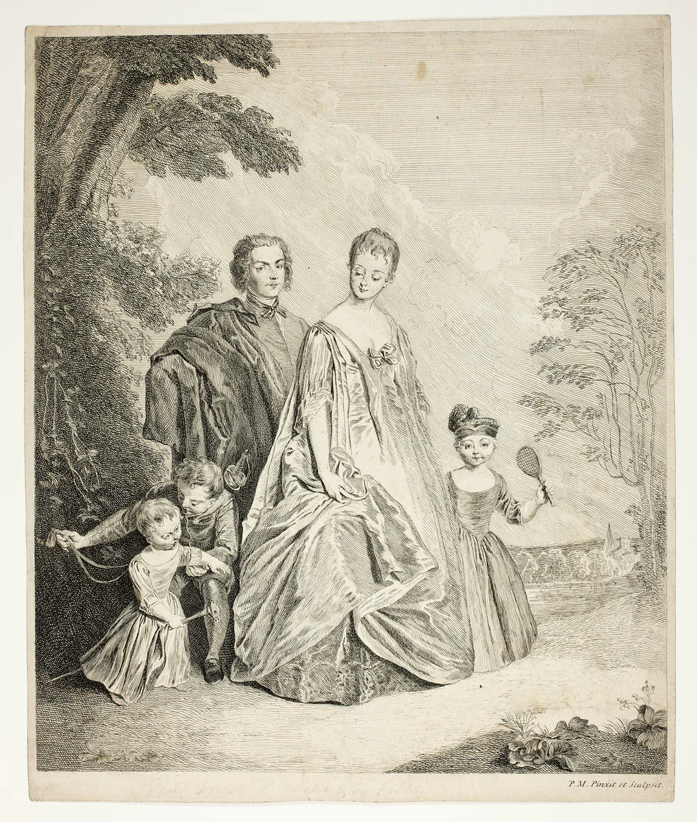 The Family Promenade, also called Philippe Mercier, His First Wife, and Family by Philippe Mercier, print, 1724-1725