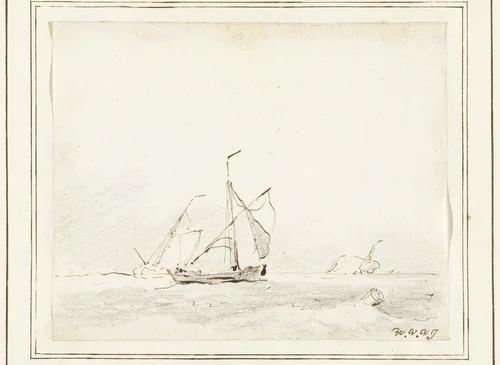 Enkele kleine vaartuigen op zee by Willem van de Velde, drawing, 1643-1707