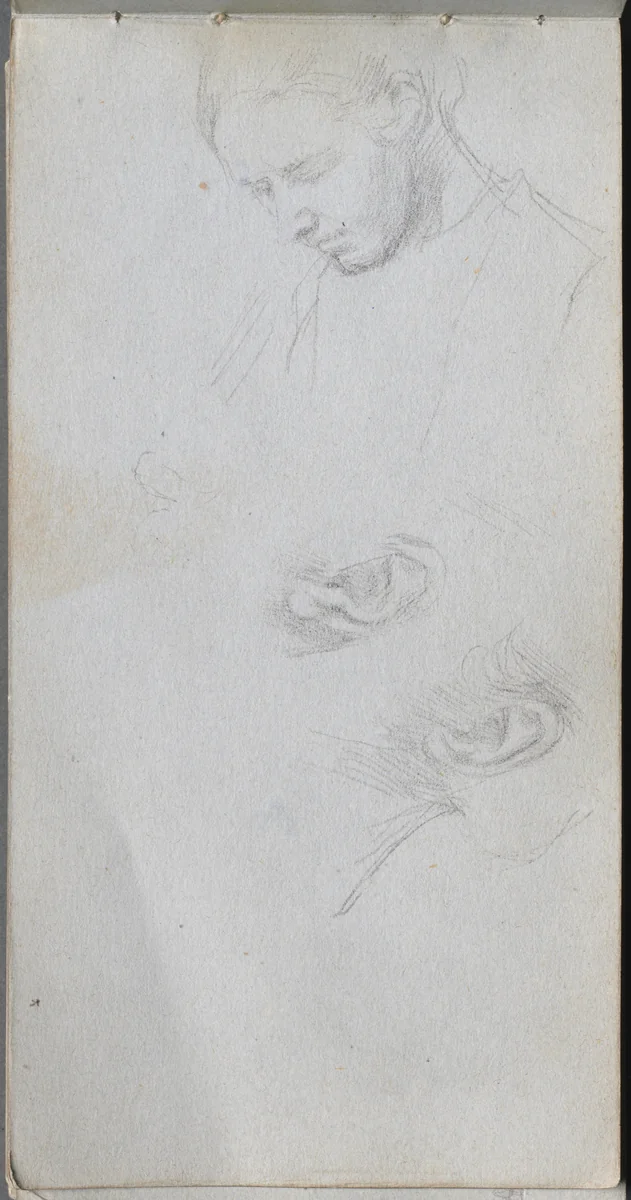 Sketchbook, page 96: Study of a Face, ears by Ernest Meissonier, book, 1860-1869