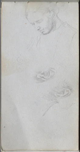 Sketchbook, page 96: Study of a Face, ears by Ernest Meissonier, book, 1860-1869