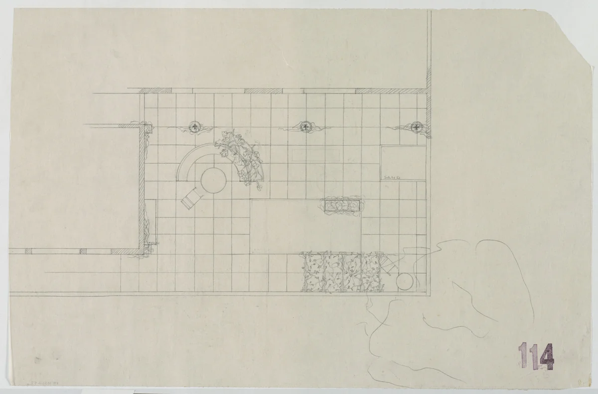 Tugendhat House, Brno, Czech Republic (Plan, upper-floor southeast corner terrace) by Ludwig Mies van der Rohe, mies van der rohe archive, 1928