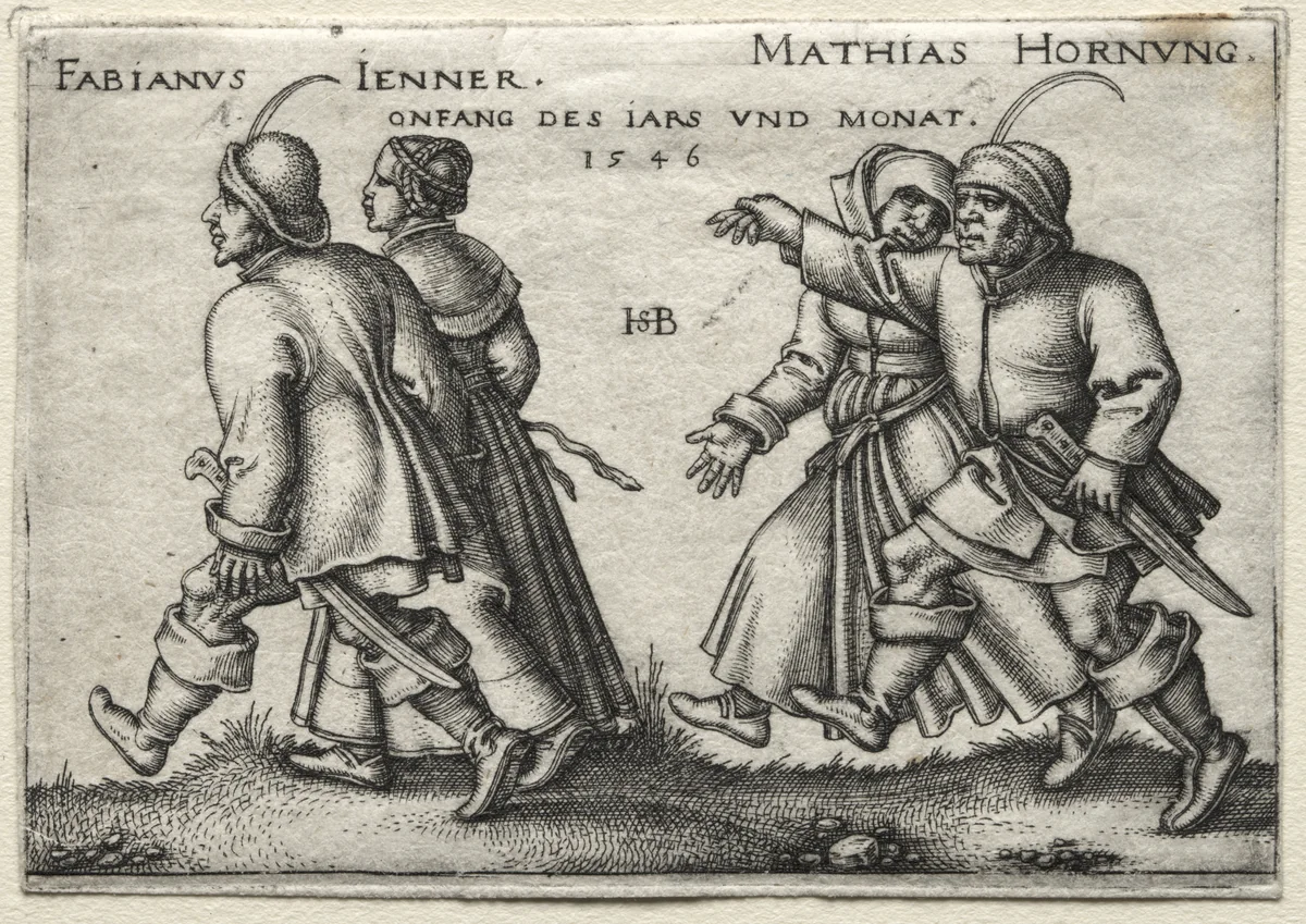 The Village Wedding: Fabianus Jenner / Mathias Hornung by Hans Sebald Beham, print, 1546
