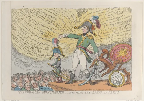 The Corsican Munchausen – Humming the Lads of Paris by Thomas Rowlandson, print, 1813