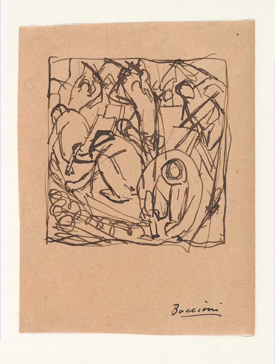 Composition Study for "The Street Pavers" by Umberto Boccioni, drawing, 1914