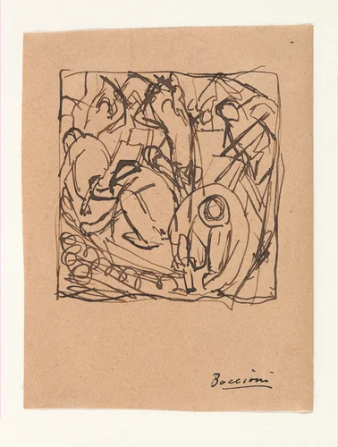 Composition Study for "The Street Pavers" by Umberto Boccioni, drawing, 1914
