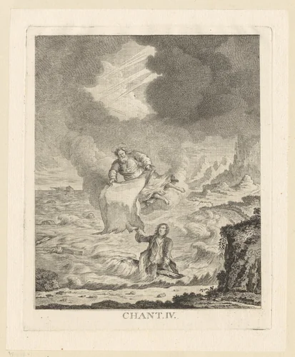 Schipbreukeling krijgt van heilige een doek aangereikt by Georg Friedrich Schmidt, print, 1774