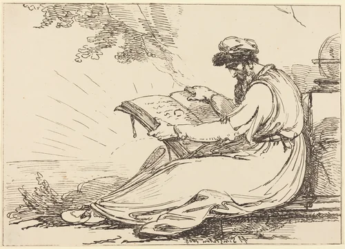 Oriental with Beard, Reading a Book by Henry Singleton, print, 1803