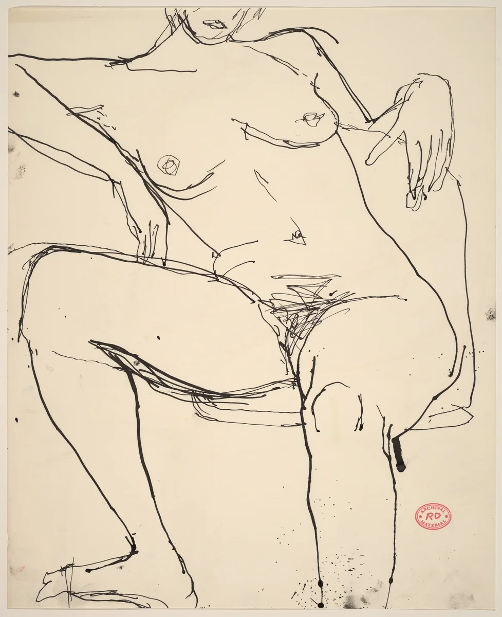 Untitled [seated female nude with arm over chair back] by Richard Diebenkorn, drawing, 1955-1967