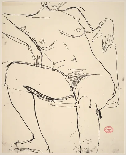 Untitled [seated female nude with arm over chair back] by Richard Diebenkorn, drawing, 1955-1967