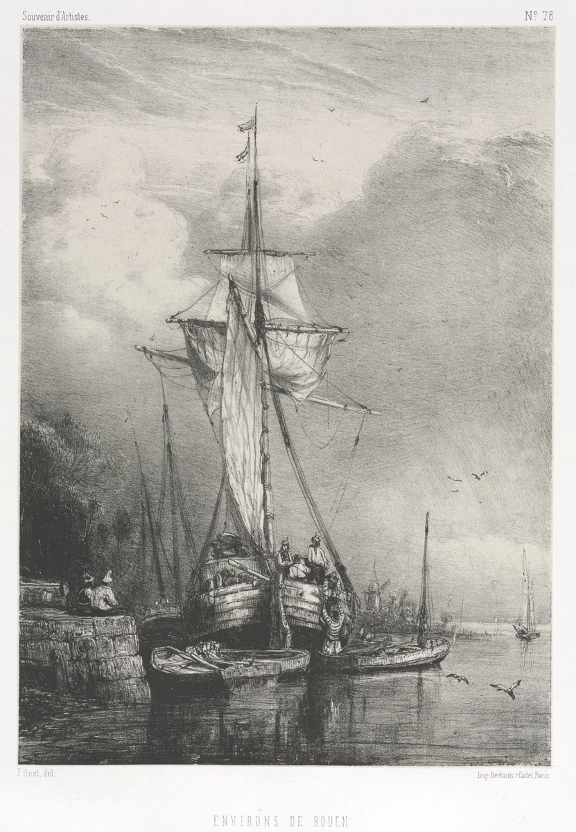 Souvenirs d' Artistes (No. 78): Six Marines: Environs de Rouen by Paul Hüet, print, 1832