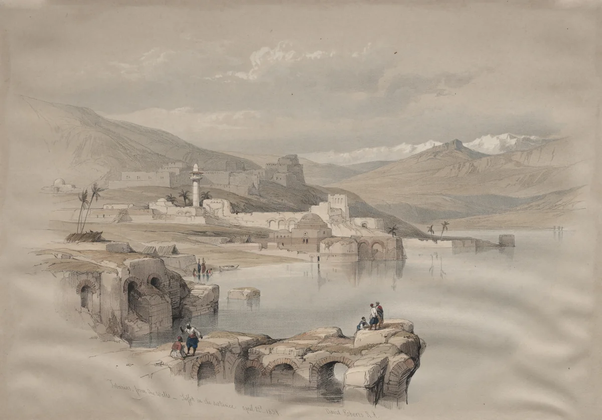 Tiberias, from the Walls, Safet in the Distance by David Roberts, print, 1839