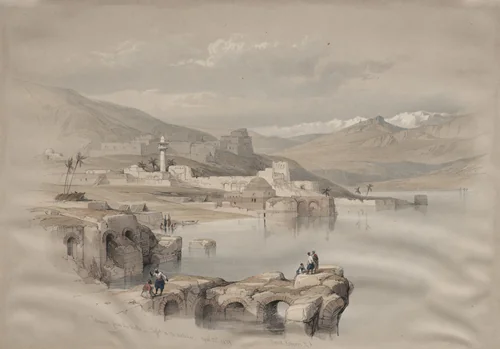 Tiberias, from the Walls, Safet in the Distance by David Roberts, print, 1839